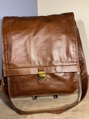 Italia Roma Brown Leather Messenger Crossbody Bag Organizer Satchel Italy